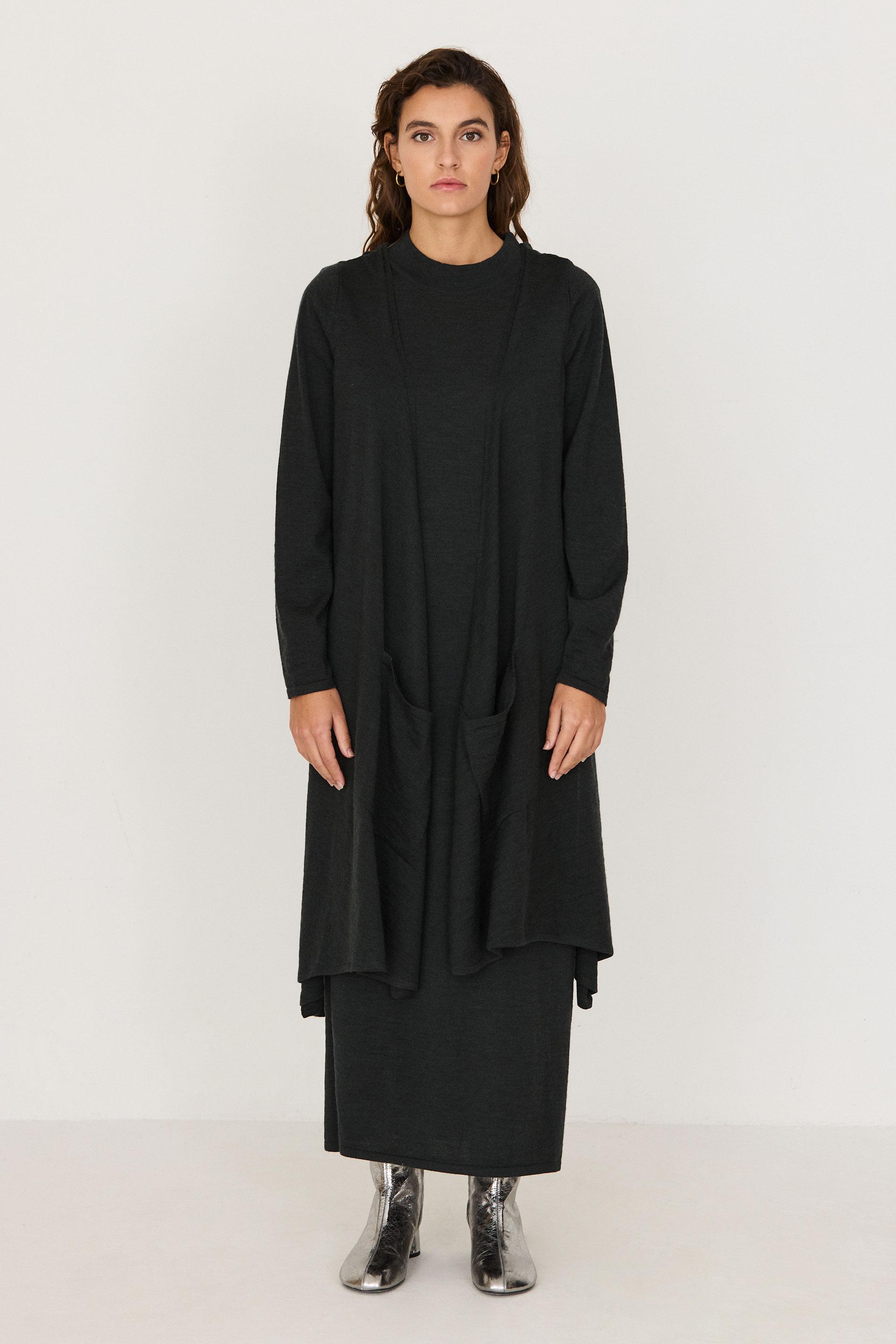 SKFK Agate Dress Dark Green Damen Maxi Kleid Merino dunkelgrün